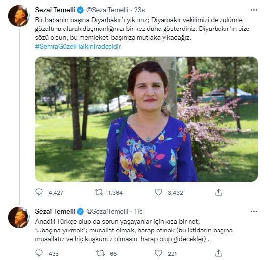 Eski HDP'li Eş Genel Başkan Sezai Temelli'den skandal paylaşım