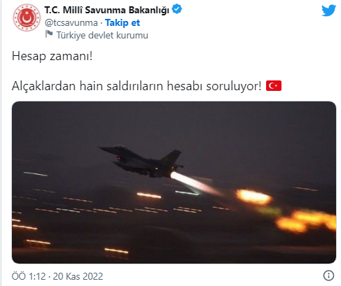 msb'den paylaşım: şimdi hesap zamanı! tsk uçakları suriye'de pkk'ları vurmaya başladı