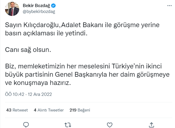 Adalet Bakanı Bekir Bozdağ'dan CHP Lideri Kılıçdaroğlu'na cevap