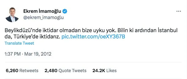 i̇mamoğlu’nun 2012’de attığı bu tweet yeniden gündem oldu! 'türkiye’de iktidarız...'