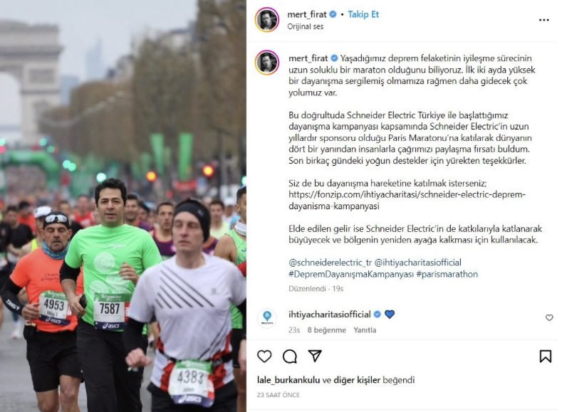 Oyuncu Mert Fırat Paris'te depremzedeler için maratona katıldı