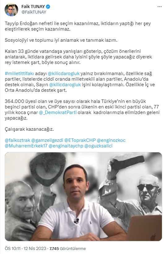 faik tunay: seçimi cumhurbaşkanı erdoğan nefreti ile kazanamayız!