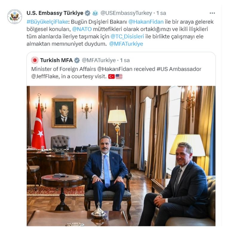 ABD Büyükelçisi, Bakan Fidan'ı ziyaret etti
