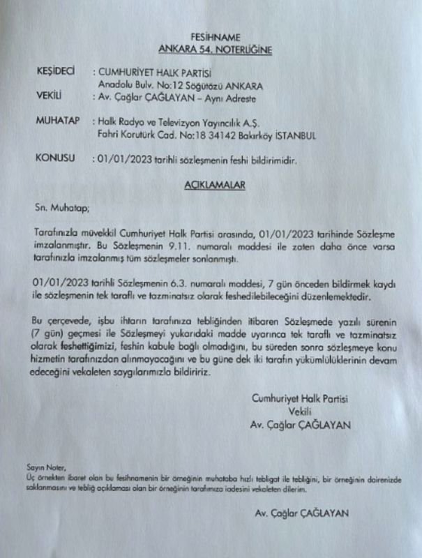 CHP, Halk TV ile sözleşmesini feshetti