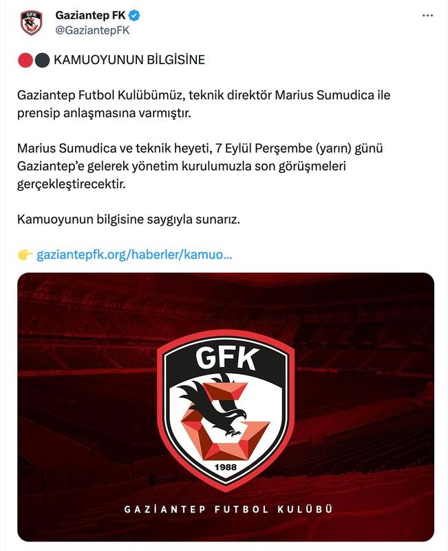 Gaziantep FK’nın yeni teknik direktörü Marius Sumudica
