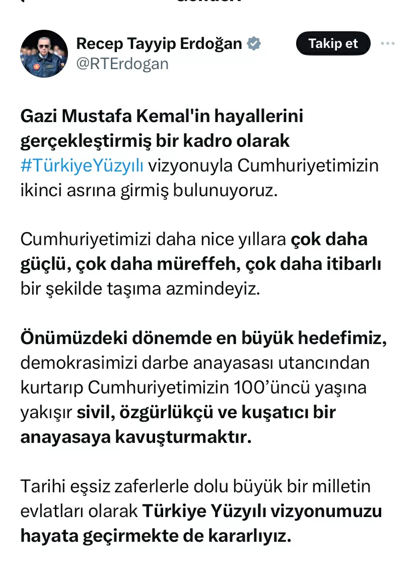 cumhurbaşkanı erdoğan'dan yeni yüzyılın ilk gününde anayasa çağrısı!
